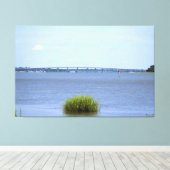 Brug over rustige rivier canvas afdruk (Insitu (Houten vloer))
