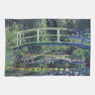 Brug over vijver met waterlelies door Claude Monet Theedoek