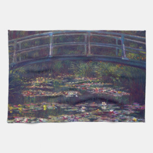 Brug over vijver met waterlelies door Claude Monet Theedoek