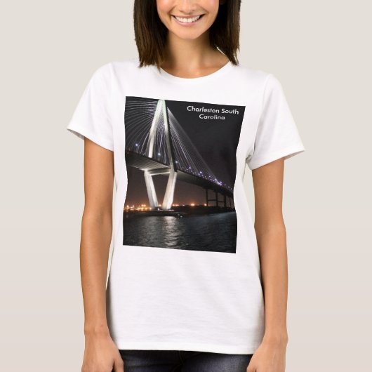 Brug 's nachts, Charleston SC, fotografie T-shirt (Voorkant)