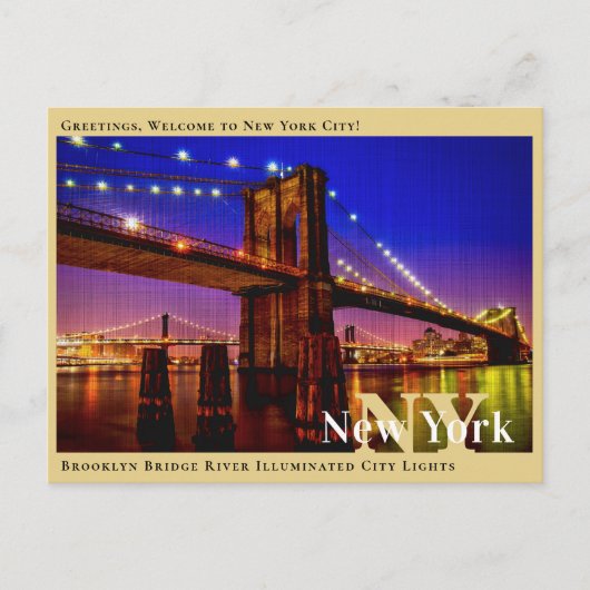 Brug van Brooklyn, verlicht stadslicht Briefkaart (Voorkant)