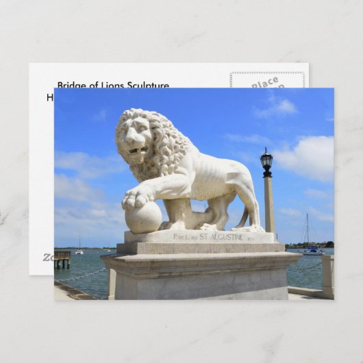 Brug van leeuwenculptuur briefkaart (Voorkant / Achterkant)