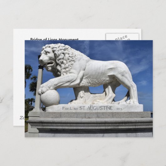 Brug van leeuwenculptuur briefkaart (Voorkant / Achterkant)