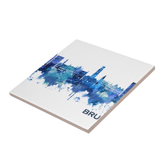 Bruges Belgium Skyline Blue Tegeltje (Zijkant)