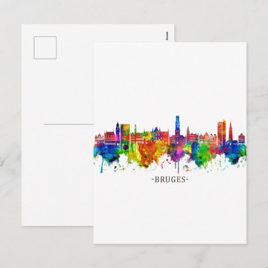 Bruges Belgium Skyline Feestdagenkaart (Voorkant / Achterkant)