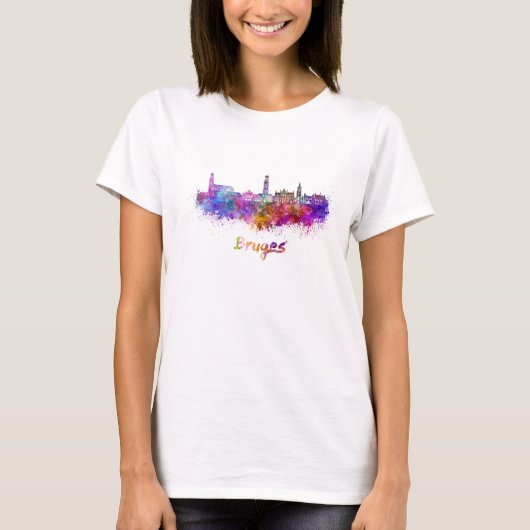 Bruges skyline in watercolor t-shirt (Voorkant)
