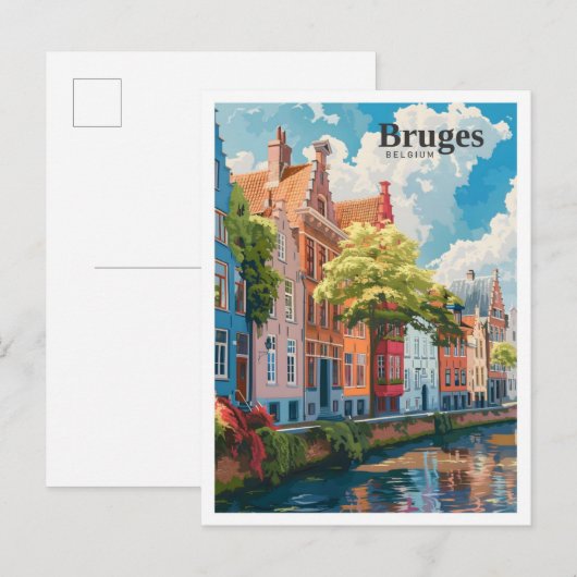Brugge België Art Vintage Travel Briefkaart (Voorkant / Achterkant)