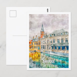 Brugge België Beroemde Reisplaats Waterverf Briefkaart