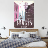 Brugge, België cartoon reisposter Canvas Afdruk (Insitu (Slaapkamer))