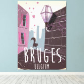 Brugge, België cartoon reisposter Canvas Afdruk (Insitu (Houten vloer))