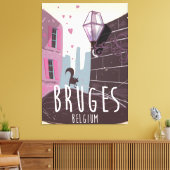 Brugge, België cartoon reisposter Canvas Afdruk (Insitu (Woonkamer))