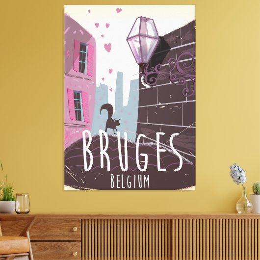 Brugge, België cartoon reisposter Canvas Afdruk (Insitu (Woonkamer))
