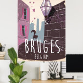 Brugge, België cartoon reisposter Poster (Thuiskantoor)