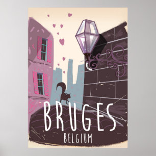 Brugge, België cartoon reisposter Poster