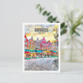 Brugge België Famous Travel Waterverf Sketch Briefkaart (Staand voorkant)