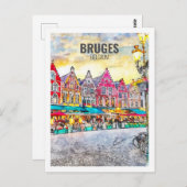 Brugge België Famous Travel Waterverf Sketch Briefkaart (Voorkant / Achterkant)