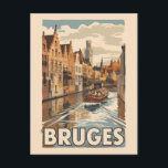 Brugge België Illustratie Reizen Kunst Vintage Briefkaart<br><div class="desc">Brugge retro vector reisontwerp. Brugge,  bekend als het "Venetië van het Noorden",  is een pittoreske middeleeuwse stad in België,  beroemd om zijn charmante grachten,  historische architectuur en chocolade van wereldklasse.</div>