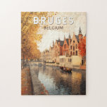Brugge België Illustratie Reizen Kunst Vintage Legpuzzel<br><div class="desc">Brugge retro vector reisontwerp. Brugge,  bekend als het "Venetië van het Noorden",  is een pittoreske middeleeuwse stad in België,  beroemd om zijn charmante grachten,  historische architectuur en chocolade van wereldklasse.</div>