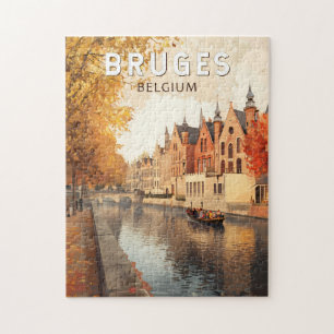 Brugge België Illustratie Reizen Kunst Vintage Legpuzzel