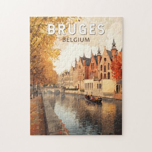 Brugge België Illustratie Reizen Kunst Vintage Legpuzzel (Verticaal)