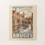 Brugge België Illustratie Reizen Kunst Vintage Legpuzzel<br><div class="desc">Brugge retro vector reisontwerp. Brugge,  bekend als het "Venetië van het Noorden",  is een pittoreske middeleeuwse stad in België,  beroemd om zijn charmante grachten,  historische architectuur en chocolade van wereldklasse.</div>
