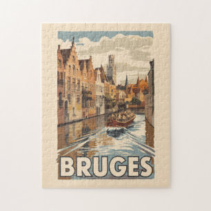 Brugge België Illustratie Reizen Kunst Vintage Legpuzzel