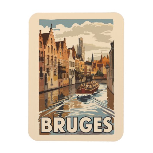 Brugge België Illustratie Reizen Kunst Vintage Magneet (Verticaal)