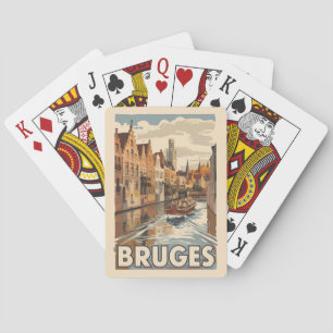 Brugge België Illustratie Reizen Kunst Vintage Pokerkaarten