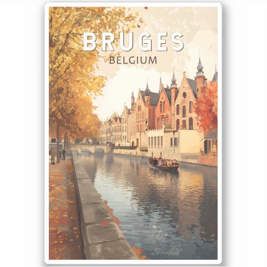 Brugge België Illustratie Reizen Kunst Vintage Sticker (Voorkant)