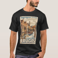 Brugge België Illustratie Reizen Kunst Vintage