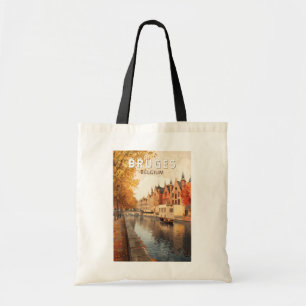 Brugge België Illustratie Reizen Kunst Vintage Tote Bag