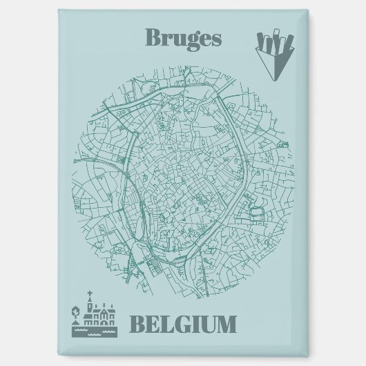 Brugge, België Kaart Magnet (Voorkant)