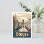 Brugge België Kunst Vintage Reizen Illustratie Briefkaart (Staand voorkant)