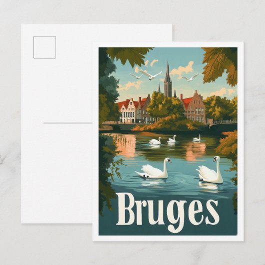 Brugge België Kunst Vintage Reizen Illustratie Briefkaart (Voorkant / Achterkant)
