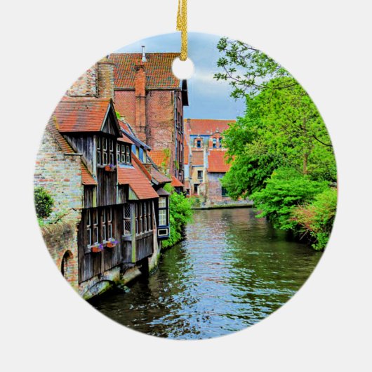 Brugge, België landschapsfoto Keramisch Ornament (Achterkant)