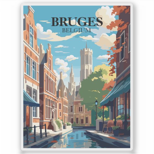 Brugge België Reis Illustratie Sticker (Voorkant)