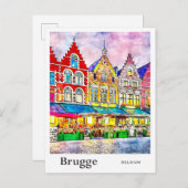 Brugge België Reizen Waterverf Hand getrokken Briefkaart (Voorkant / Achterkant)