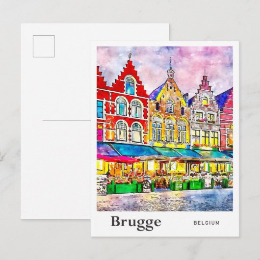 Brugge België Reizen Waterverf Hand getrokken Briefkaart (Voorkant / Achterkant)