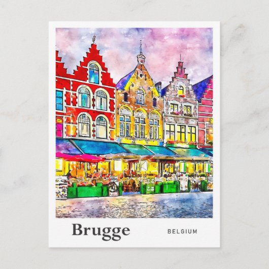 Brugge België Reizen Waterverf Hand getrokken Briefkaart (Voorkant)
