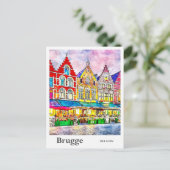 Brugge België Reizen Waterverf Hand getrokken Briefkaart (Staand voorkant)