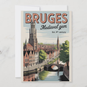 Brugge België Retro Silhouette Stadslandschap Reiz Feestdagenkaart