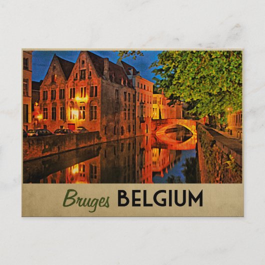 Brugge België 's nachts Briefkaart (Voorkant)