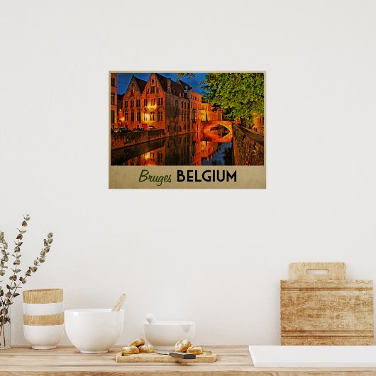 Brugge België 's nachts Poster (Keuken)