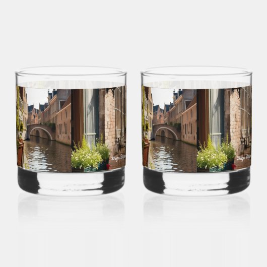 Brugge België schets middeleeuwse | Whisky Glas (Rechts)
