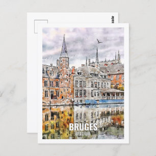 Brugge België Travel Place Waterverf Briefkaart