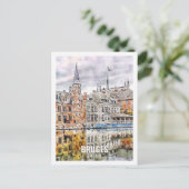 Brugge België Travel Place Waterverf Briefkaart (Staand voorkant)