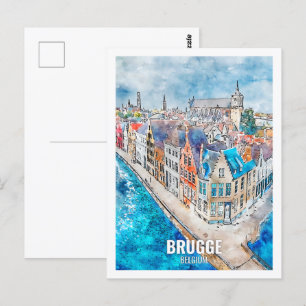 Brugge België Travel Place Waterverf Briefkaart