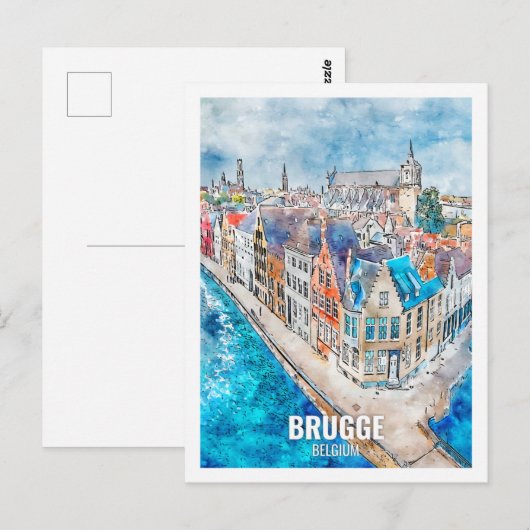 Brugge België Travel Place Waterverf Briefkaart (Voorkant / Achterkant)