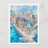 Brugge België Travel Place Waterverf Briefkaart (Voorkant)