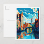 Brugge België vintage reisillustratie Briefkaart (Voorkant / Achterkant)